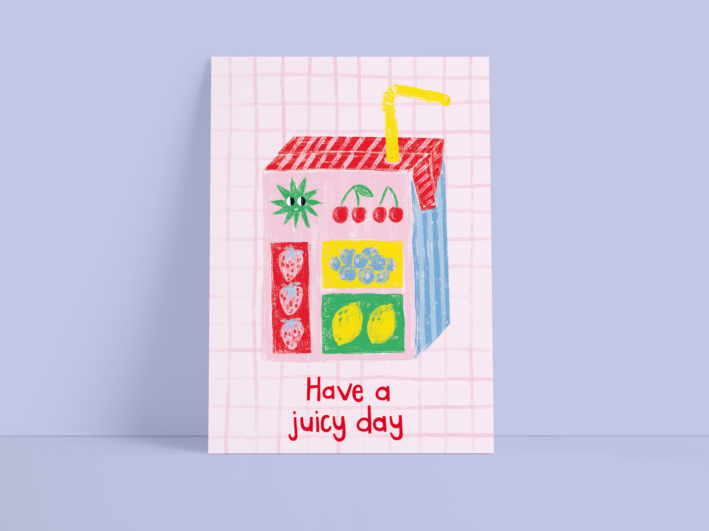 Postkarte / Saft / Have a juicy day / Kunst / Rosa / Rot /