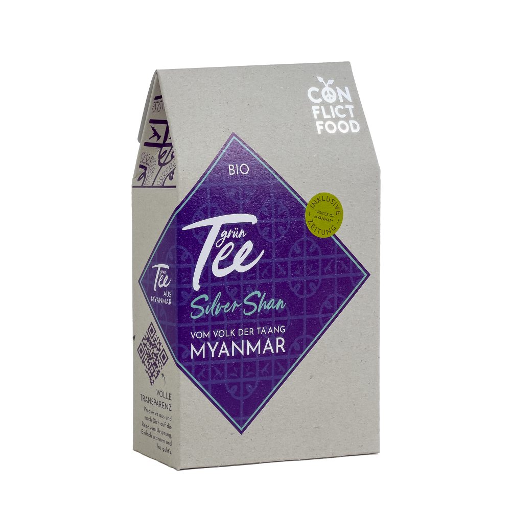 Bio Grüner Tee Silver Shan von Conflictfood aus Myanmar in einer Geschenkverpackung.