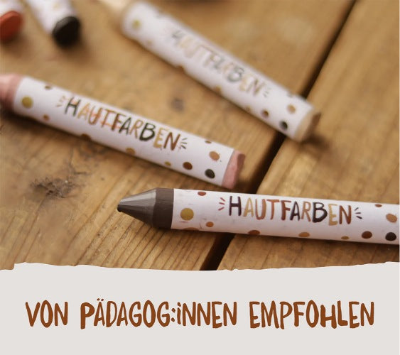 Wachsmalstifte in verschiedenen Hauttönen von Pädagoginnen empfohlen.