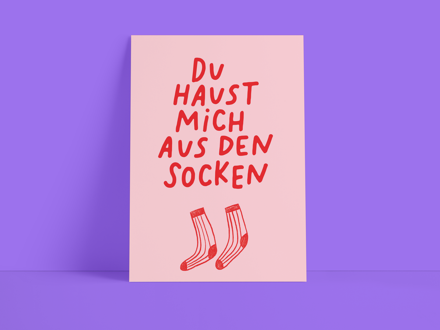 Postkarte / Du haust mich aus den Socken / rosa / Spruch