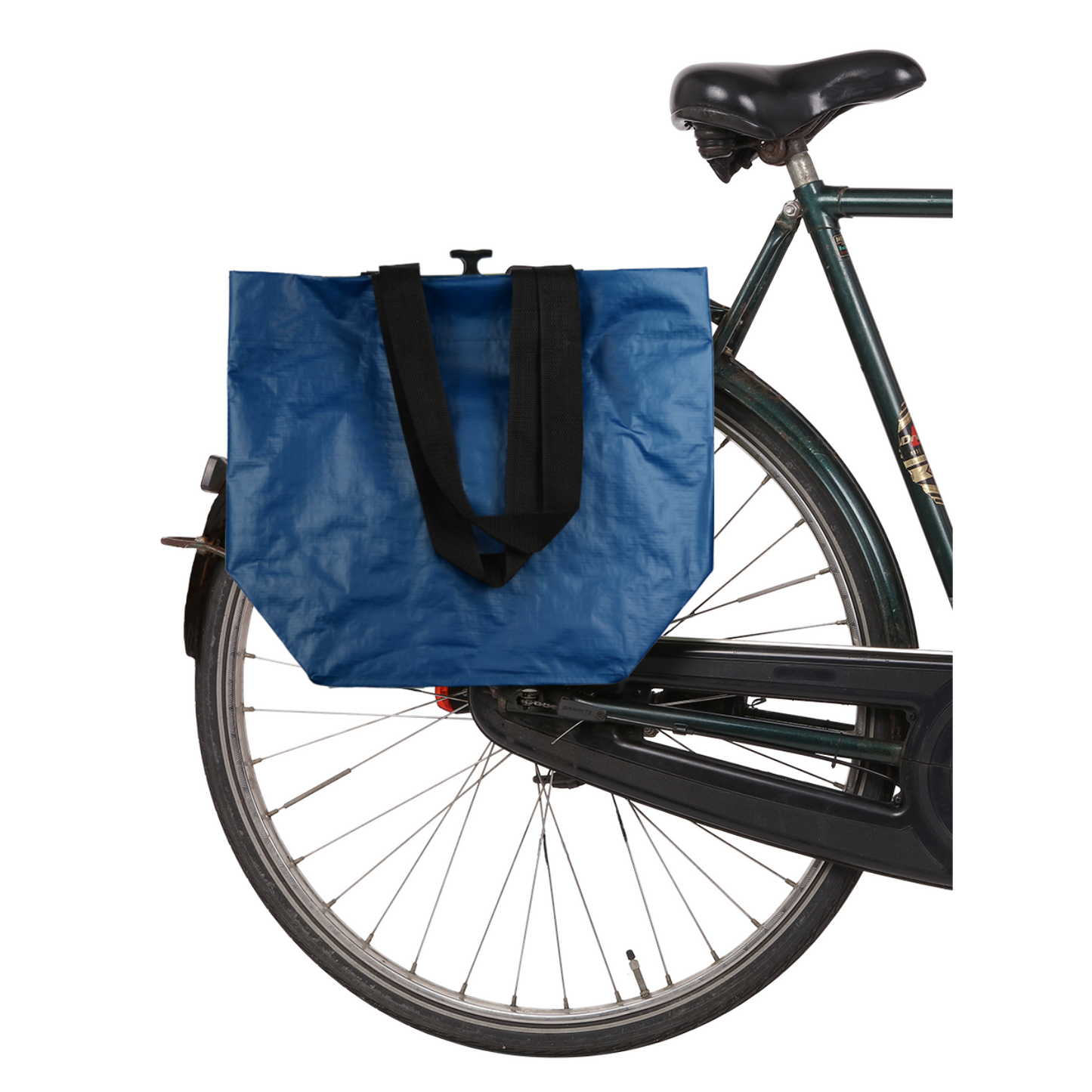 Fahrradtasche Bikezac 2.0 von Cobags in blau (baltic blue). Am Fahrrad.
