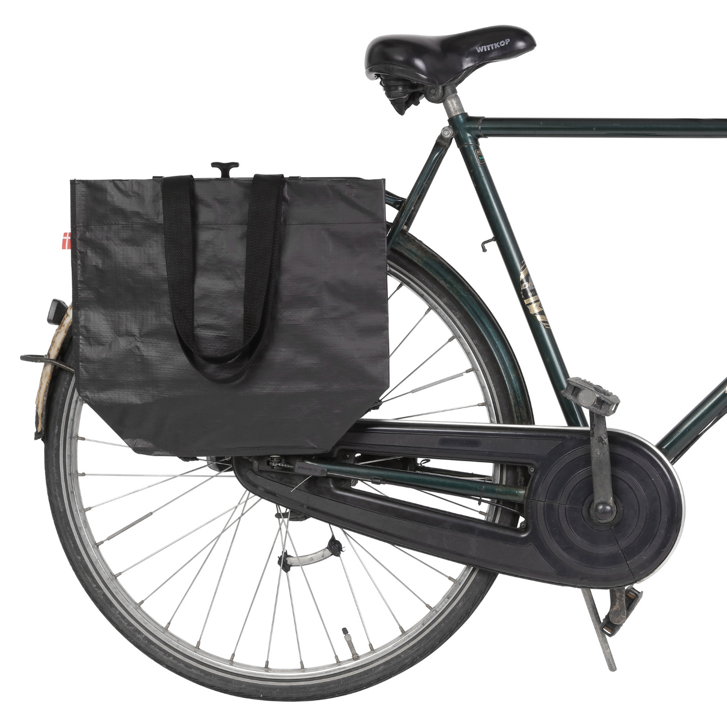 Fahrradtasche Bikezac 2.0 von Cobags in schwarz. Am Fahrrad.
