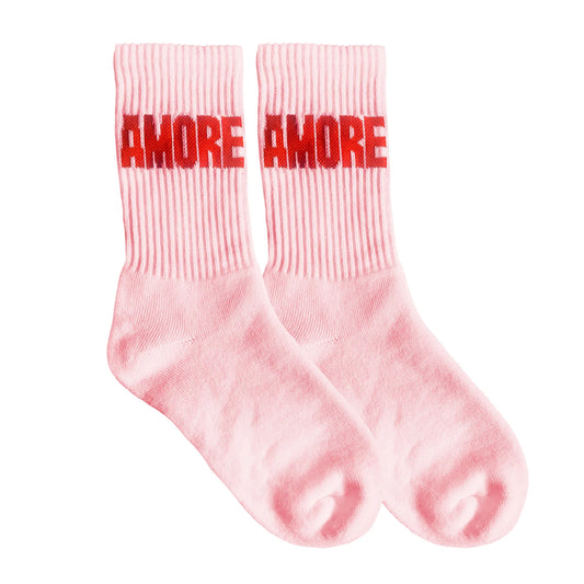 Rosa Fairtrade-Socken mit rotem Amore-Aufdruck