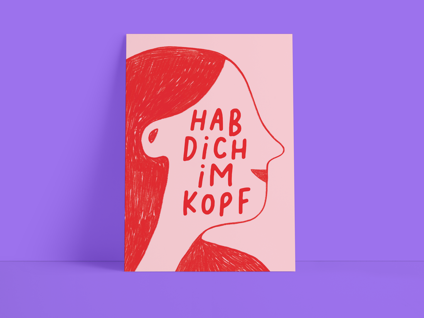 Postkarte / Hab dich im Kopf / rosa / rot / Spruch / DIN A6