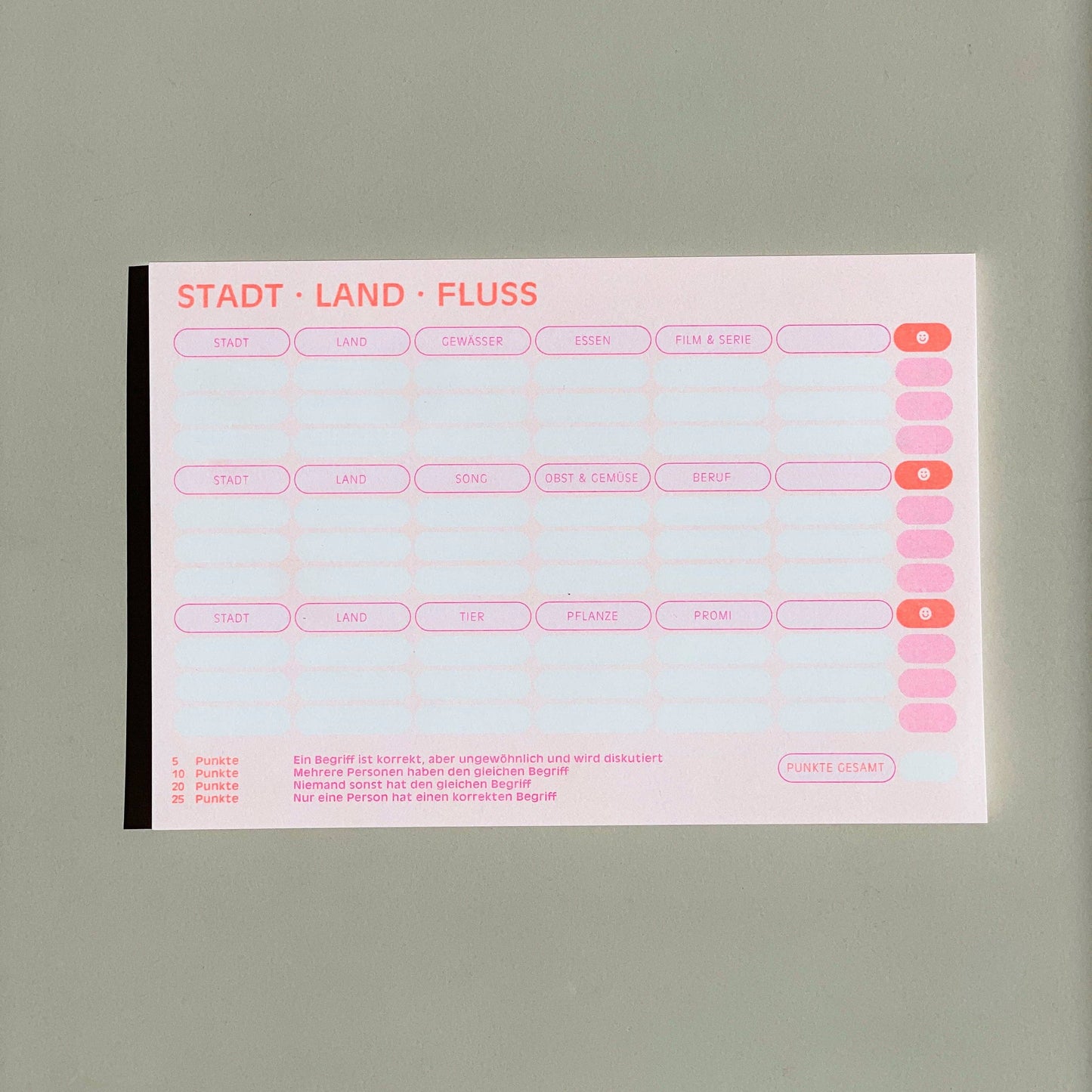 Stadt Land Fluss risogedruckter Spielblock - HERR & FRAU RIO