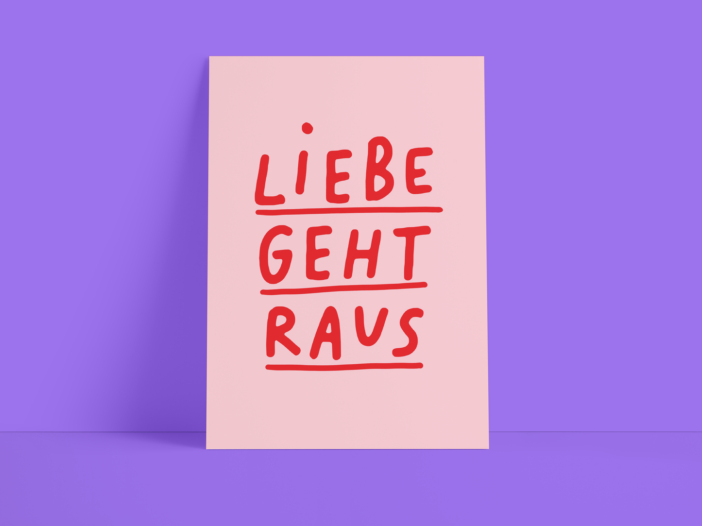 Postkarte / Liebe geht raus / rosa / rot / Spruch / DIN A6