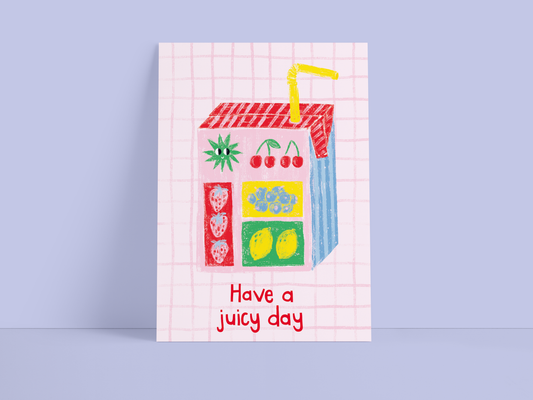 Postkarte / Saft / Have a juicy day / Kunst / Rosa / Rot  /
