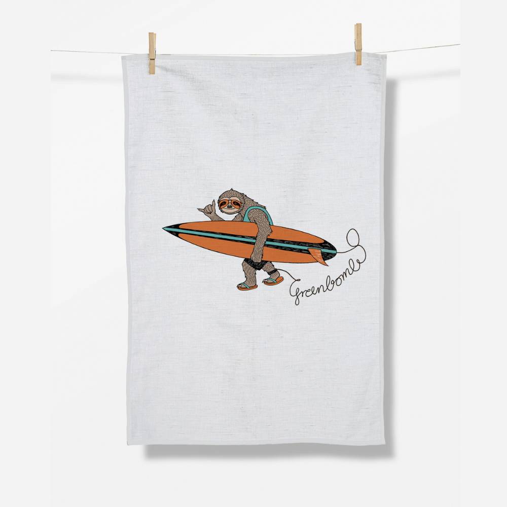 Geschirrtuch faultier surf greenbomb