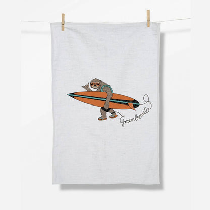 Geschirrtuch faultier surf greenbomb