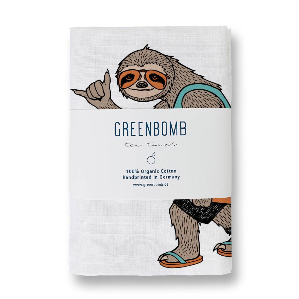 Geschirrtuch faultier surfer greenbomb