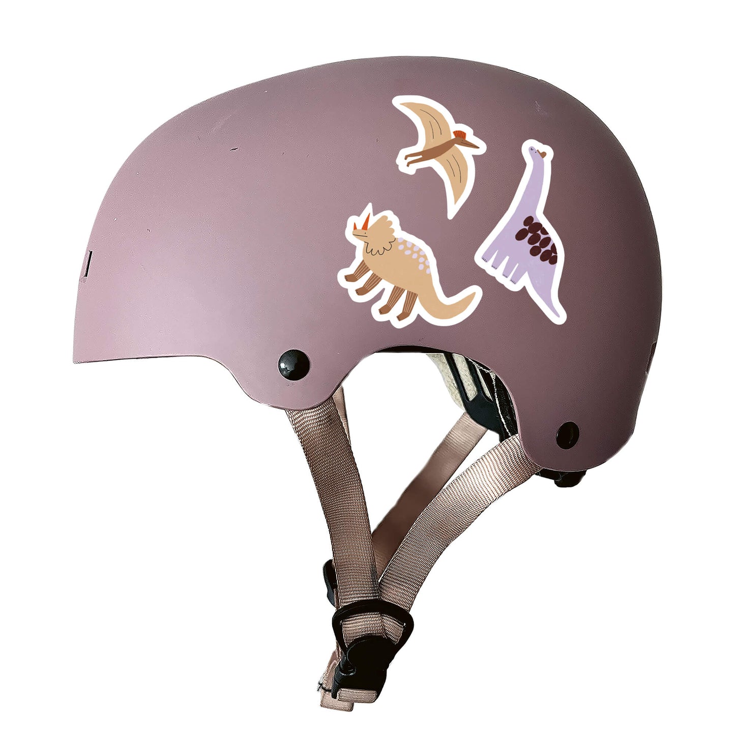 Reflektierende Sticker Dinosaurier auf Fahrradhelm.