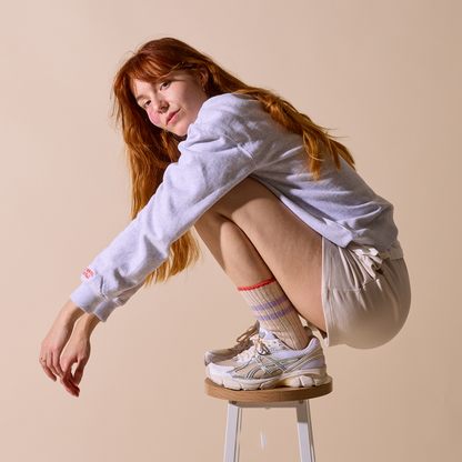 Dicke Stricksocke aus Wolle in Ecru Lila | popeia