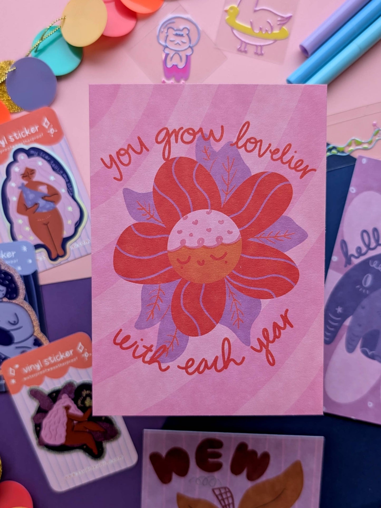 you grow lovelier with each year Postkarte - Studio Kumimi