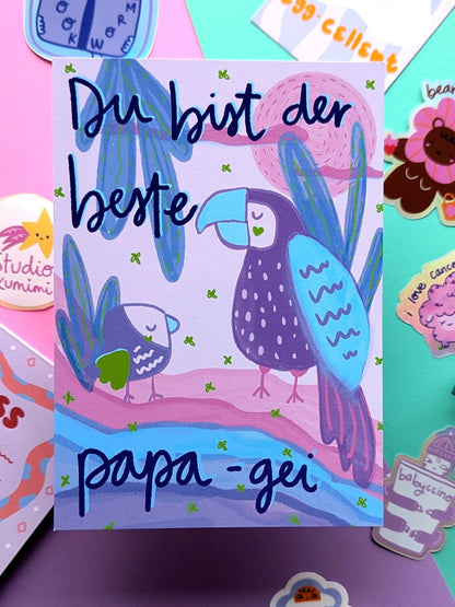 Du bist der beste Papa-gei Postkarte - Studio Kumimi