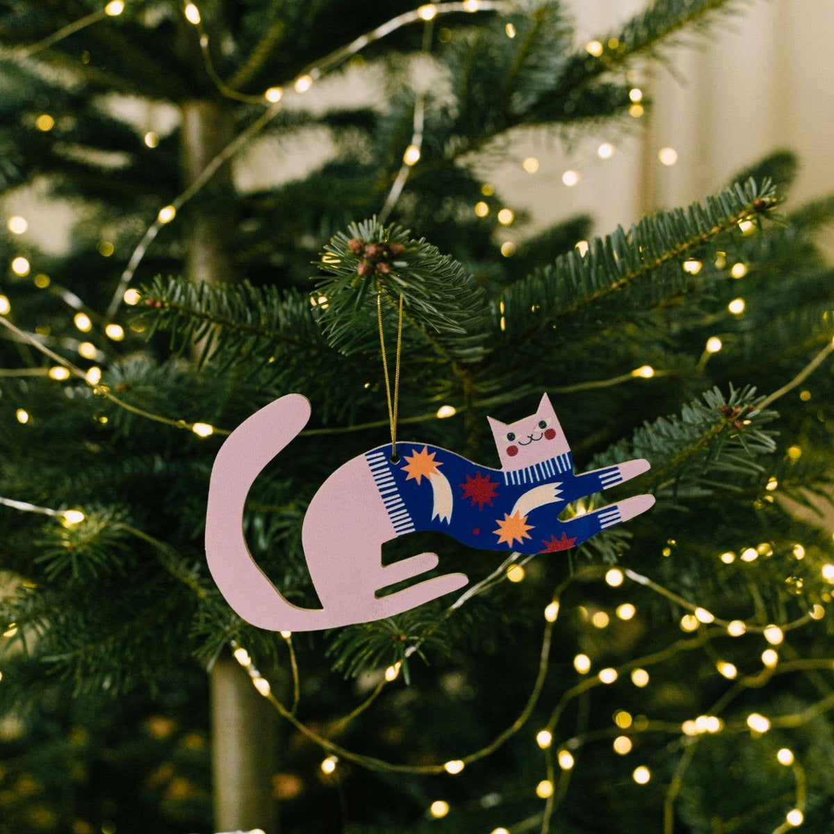 Charmanter pinker Katzenanhänger für den Weihnachtsbaum | Milin