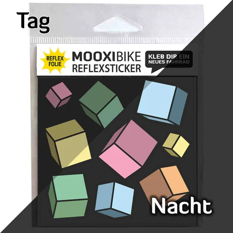 reflektierende Sticker Würfel in Blau grün rosa gelb