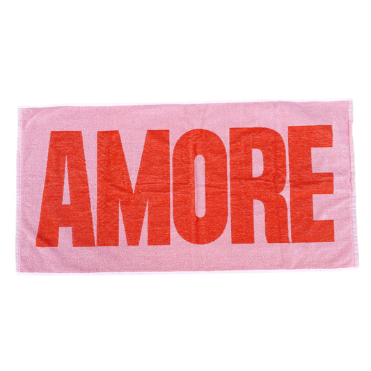 rosa Fairtrade-Handtuch mit rotem Amore-Aufdruck