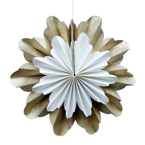 Weißer Papierstern mit Goldglimmer – Weihnachtsanhänger & Weihnachtsbaumschmuck