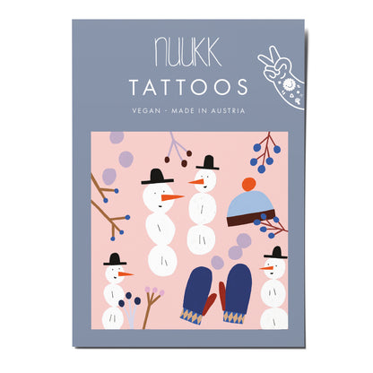 Kindertattoos von nuuk mit Schneemann, Handschuh und Mütze.