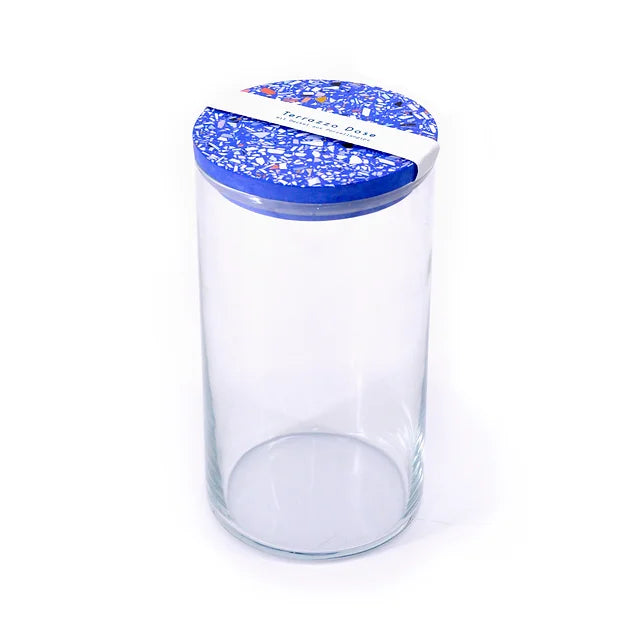 Vorratsdose mit blauem Terrazzo Deckel aus Porzellangips