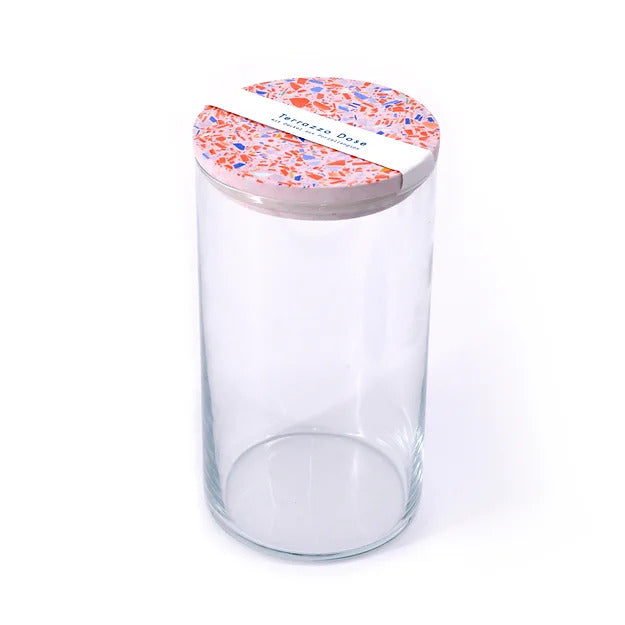 Vorratsdose mit rosa Terrazzo Deckel aus Porzellangips