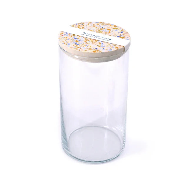 Vorratsdose mit Terrazzo Deckel in creme-ocker aus Porzellangips