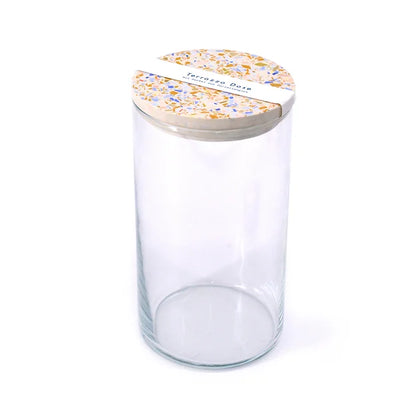 Vorratsdose mit Terrazzo Deckel in creme-ocker aus Porzellangips